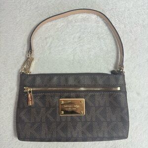 Michael Kors Mini Purse Clutch Wristlet in Brown Monogram Pattern